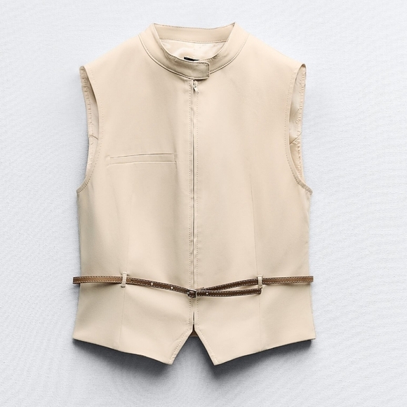 ZARA New Blogger Fav Ivory Belted Tailored Vest Waistcoat Womens Size Large - Picture 1 of 12